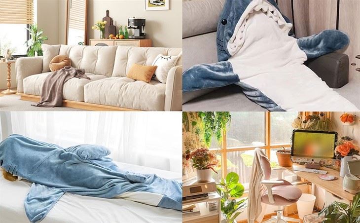 China Factory Wholesale Custom Warm Cozy French Terry Wartleves Shark Blanket Adult